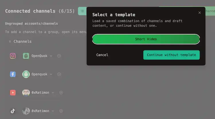 Select a template when starting a post