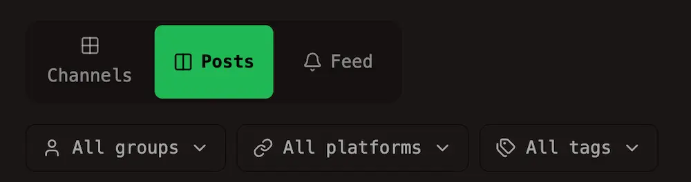 Filter Kanban Post by Channel group, Platform, and Post type