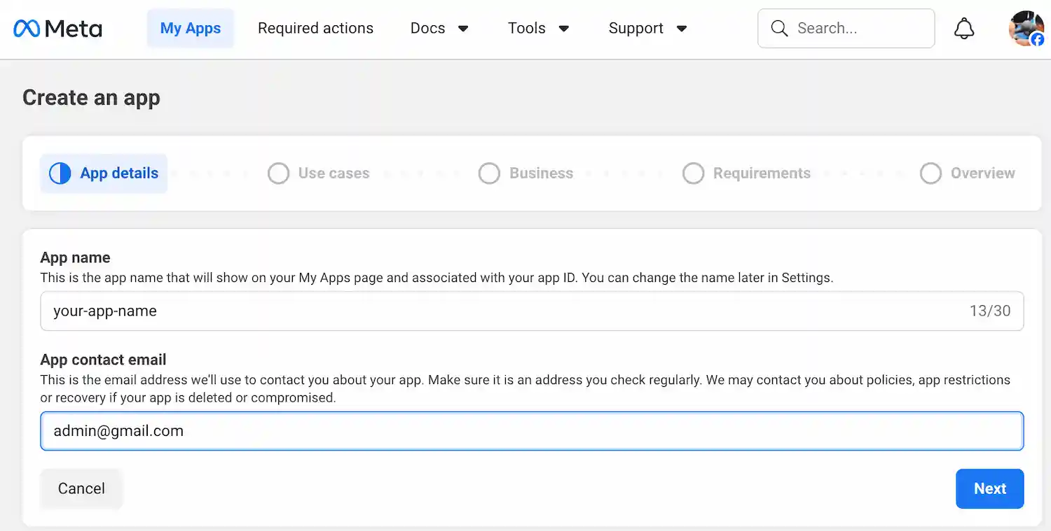 Step 1 - Create a Meta app